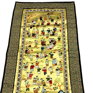 Chinese Silk Hand-Embroidered 1930’s Wall Hanging Featuring 100 SONS of KING WEN Measuring 52 x 35 Centimetres