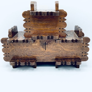 Superb Antique CHURCH COLLECTION BOX / Tramp Art Offerings Chest / Folk Art Alms Box / 19th century Religious Donation Box