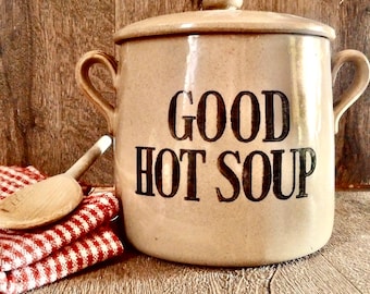 Fabulous! GOOD HOT SOUP Pot Hand-made by Moira England / Quirky Kitchenalia with Great Graphics / Perfect Prop For Café, Pub or Restaurant