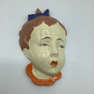 Art Deco Royal Dux “Weeping Girl” Wall Plaque made in Czechoslovakia / 1930’s Eastern European Wall Ceramic Face of Child