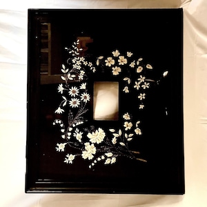 HUGE 75 x 62cm Memento Mori Victorian Death Remembrance Mourning Memorial Framed Art with Hand-Embroidered Flowers on Velvet