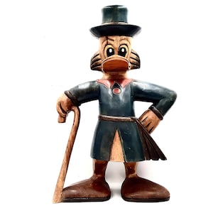 Very Large Solid Wood 45cm UNCLE SCROOGE McDUCK Carved Sculpture / Collectible Disney Figure / Disneyana Memorabilia / Rare Carl Banks Piece