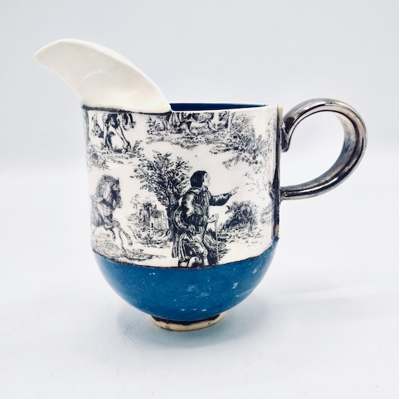 1930's FRENCH SURREALISTIC Art Deco Jug, For Lovers of Blue & White, Early Century European Pitcher
