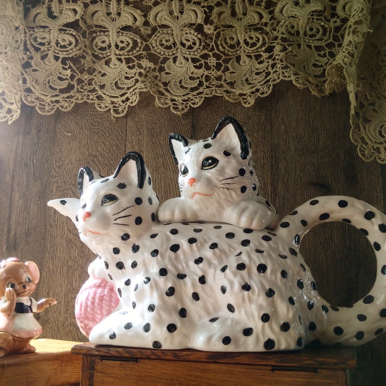 Adorable CAT & KITTEN TEAPOT By Mann Ceramics Purrrfect Etsy