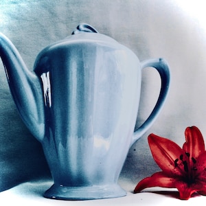 J & G. MEAKIN &#39;GLAMOUR&#39; Celeste Blue Coffee Pot, English Art Deco Ceramic Tableware, Sophisticated Mid-century Modern British Ironstone