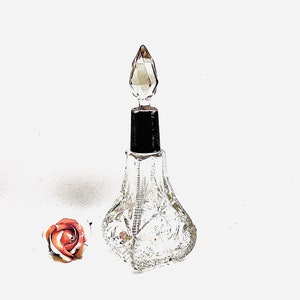 Tall and Impressive Antique Edwardian Sterling Silver & Crystal Glass Perfume Bottle, Romantic Gift For Her