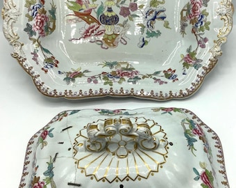 Antique COPELAND & GARRETT (circa 1835) Tureen Restored with Staple Repair / Downton Abbey / King William IV Era Tableware