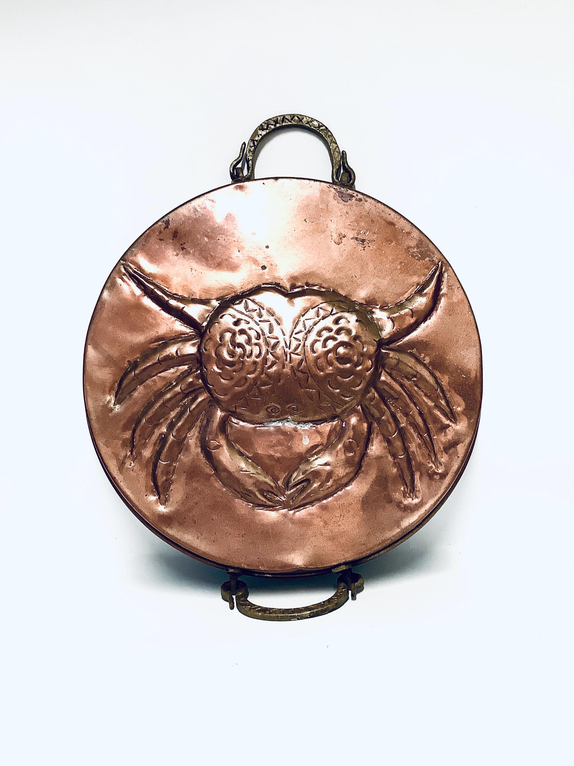 Very Large Early 1900’s Arts & Crafts Copper Crab Pot Tin-Lined and with Brass Handles / French Copper Pan / Antique Copper Kitchenalia
