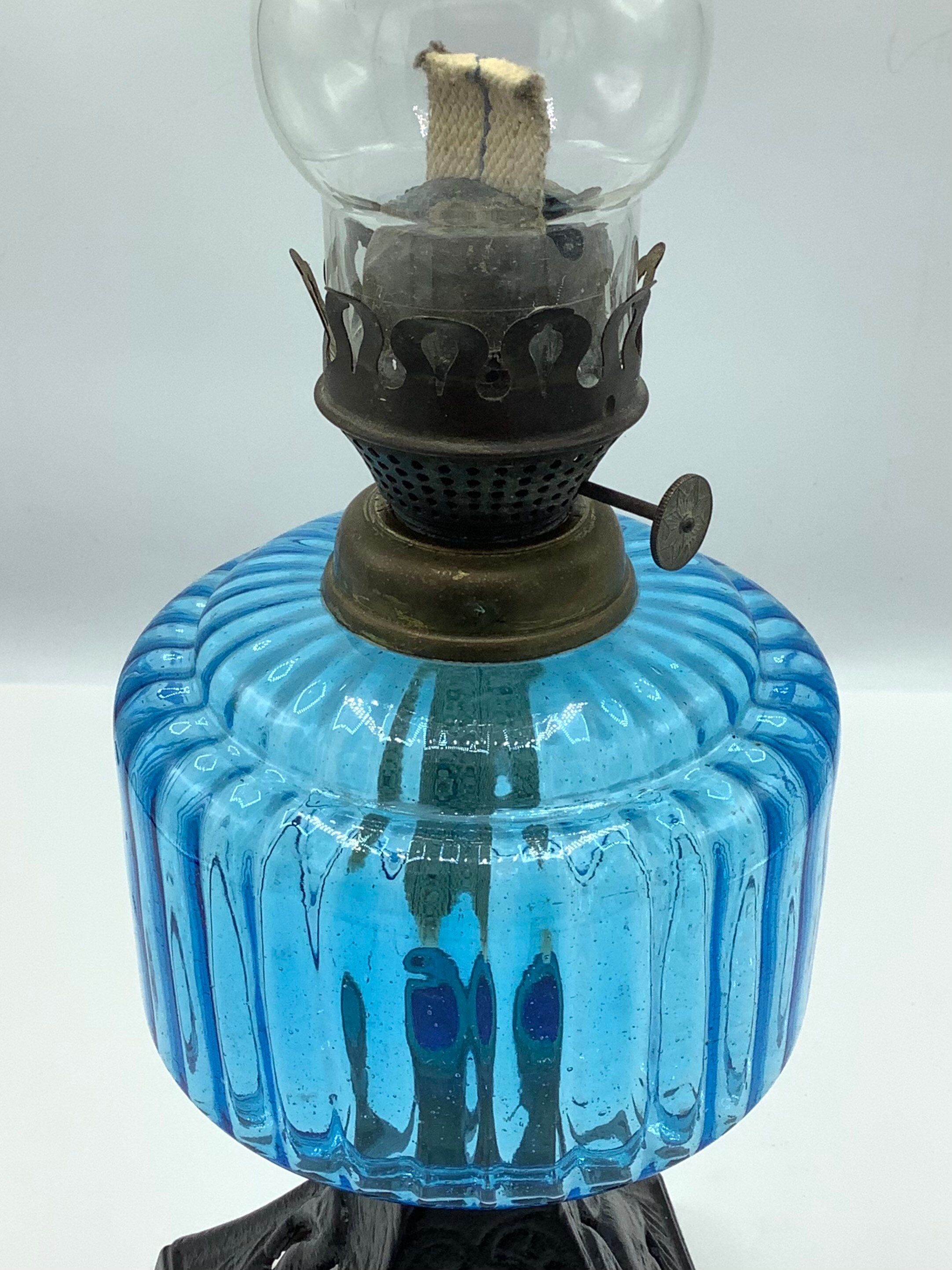 Tall and Impressive Victorian Oil Lamp With Blue Glass Font / Etsy UK