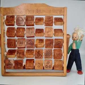 Vintage English Wooden Block Alphabet Stand / Perfect Prop for Nursery / Learning & Educational Toy / Mid-century Children&#39;s Room Accessory
