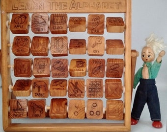Vintage English Wooden Block Alphabet Stand / Perfect Prop for Nursery / Learning & Educational Toy / Mid-century Children's Room Accessory