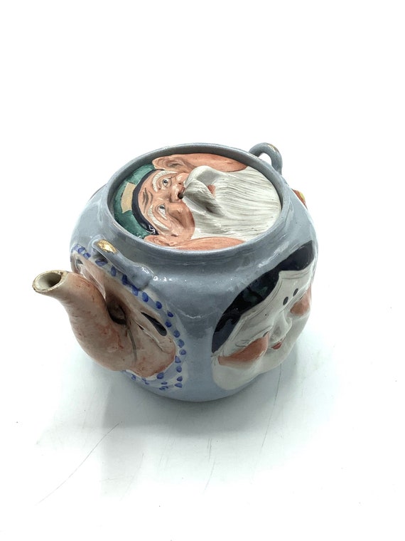 Antique Japanese Banko Pottery Figural Teapot With 5 Noh Mask Etsy