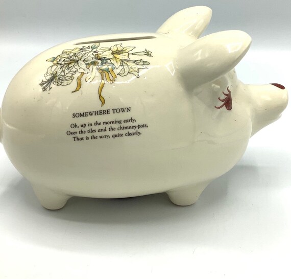 Seltene Art Deco Englische Kinderzimmer Rhyme Sparschwein / Frühes Jahrhundert Keramik Spardose / Kinderzimmer Dekor / Taufgeschenk / Vintage Spardose