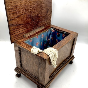 Antique Oak Needlework Box Hand-made in England / Victorian Jewellery Case / Downton Abbey / 19th Century Haberdashery Storage