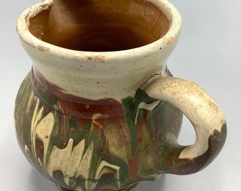 Über 200 Jahre Altes Antikes Rotzeug Schlupfglasur Krug mit eingeklemmter Ausgießer aus England / Frühes 19. Jahrhundert Krug / Sammlerstück Antiquität