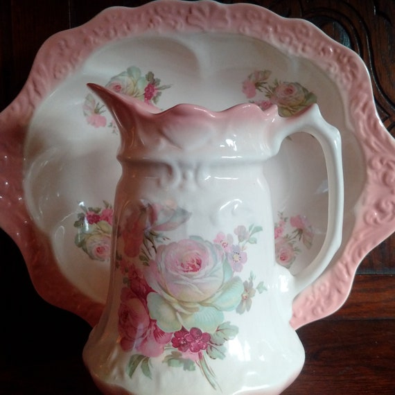 Perfect James Kent English Victoria Rose Ewer Wash Basin Romantic Interior Room Accessories Pink Rose Sprig Decorated Pitcher With Bowl
