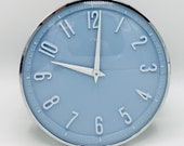 Original Wind-up Clockwork Movement METAMEC WALL CLOCK Mid-century Modern Clock Made in England Retro Blue Clock