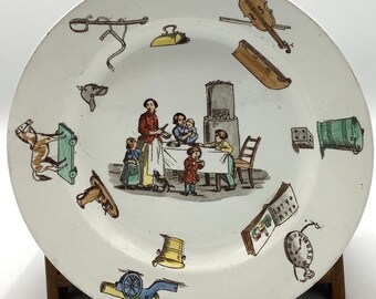 Antique (1800’s) Eastern European Folk-Tale Nursery Plate / Hand-painted Child’s Tableware / Creepy Victorian Decor / Collectible Curiosity