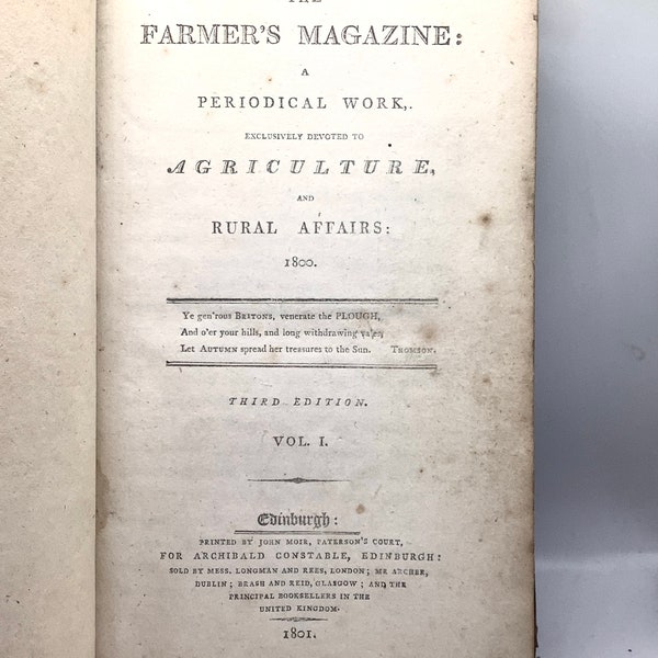 Over 220 Years Old. The Farmer’s Magazine Devoted to Agriculture Published Edinburgh 1801  / Perfect Gift for Historian or Livestock Breeder