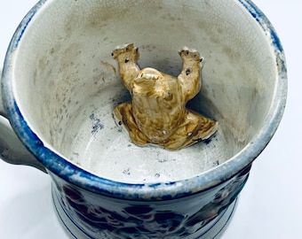 Creepy 19th Century Staffordshire “HIDDEN FROG” TANKARD / Antique “Surprise” Cup / Downton Abbey / Victorian Secret Frog Vessel