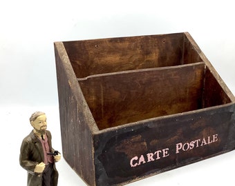 Vintage Wooden French ‘CARTE POSTALE’ Trade Counter or Wall Mounted Stationery Holder / Perfect Gift for Francophile Neat-Freak!