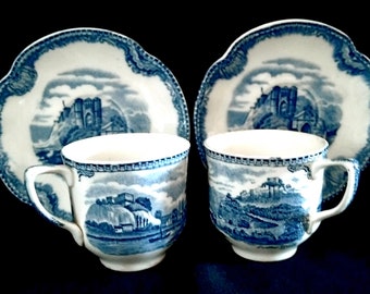 ANTIQUE (1910-1920) JOHNSON BROS Children's Tea Cups, Victorian English Nursery Toys, Downton Abbey Display, Pretty Blue & White Kitchenalia