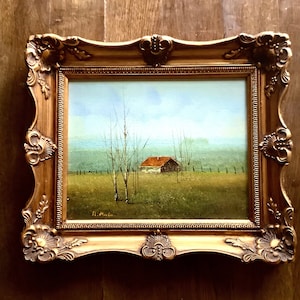 Original Rural Landscape of a Country Cottage within a Broad Gilt Gesso Frame Signed by the Artist N.Austin