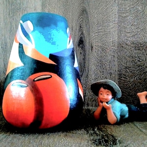 MORIT SIGNED PERUVIAN Mid-century Vase &quot;Resting Hombre&quot;, Outstanding South American Collectible Morit Art Work, Original Vintage Candela Pot