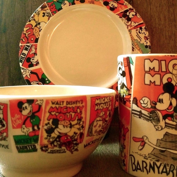 Ceramic VINTAGE MICKEY MOUSE Dinnerware Set, Disney Memorabilia, Whittards  england Mickey Collage by Queen's, Gift for Disney Lover 