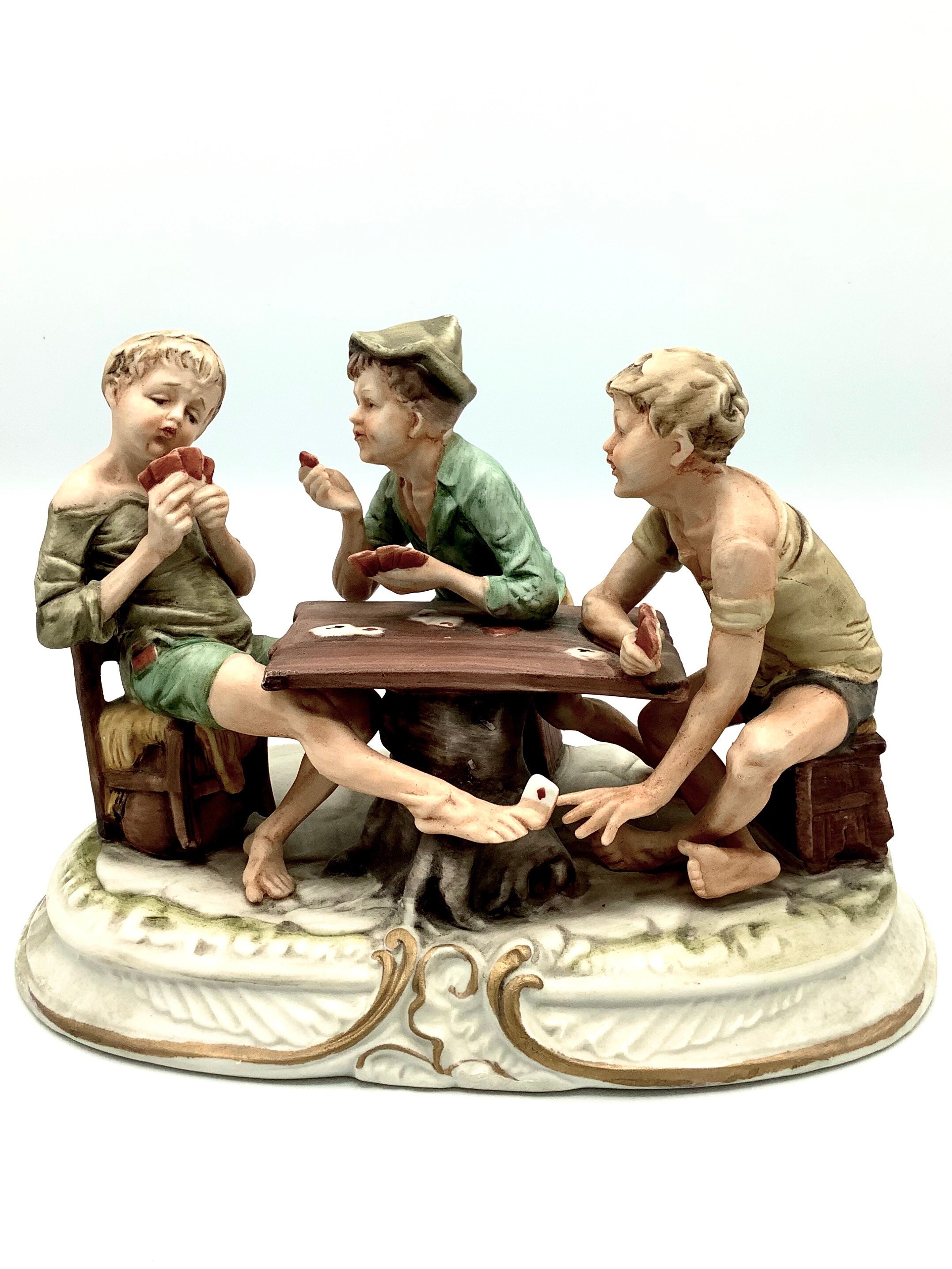 The CARD PLAYERS by CAPODIMONTE / Italian Bisque Cheating at Etsy