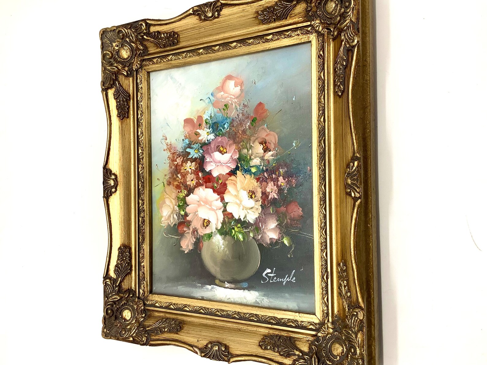 Original Still Life Oil Painting of Flowers in a Vase Signed by the ...