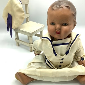 Large 45cm English Sailor Boy Doll in Original Clothes late 1800 - 1900s / Downton Abbey Child’s Nursery / Victorian Toy / Antique Male Doll