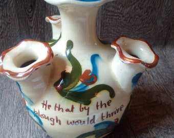 Wonderful! ENGLISH MOTTO WARE Vase “He That By The Plough Would Thrive, Himself Must Either Hold or Drive”