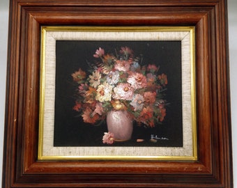 Original English Oil Painting (Signed) of Flowers in a Vase / Stunning Floral Still Life Hand-painted Artwork /