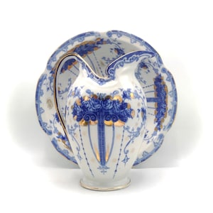 Magnificent French SÈVRES STYLE Ewer & Bowl / Art Nouveau Pitcher and Basin with Spurious Sevres Stamp / For Lovers of Blue White China image 1