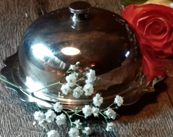 ISRAEL SIGMUND GREENBERG Art Deco English Silver-plated Covered Caviar Bowl // Vintage Early Century Birmingham Silversmith Butter Dish