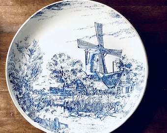 Huge 38cm DELFT HOLLAND CHARGER in Perfect Condition / For Lovers of Blue and White/ Impressive Dutch Windmill Serving Platter