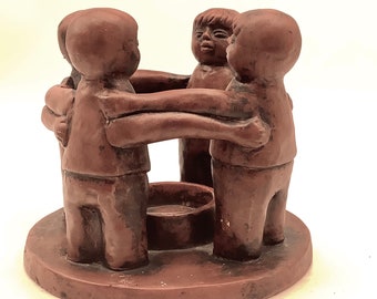 Larger Size Vintage Mexican Circle of Friends Candle Holder / Rustic Home Decor / Folk Art Accessory