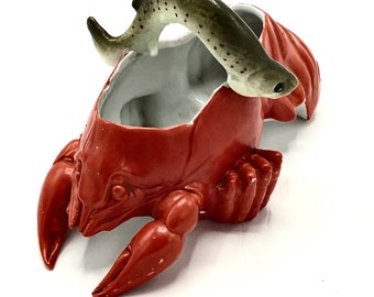   ロブスターディッシュ Vintage Lobster Porcelain Serving Dish with Handle, Gold