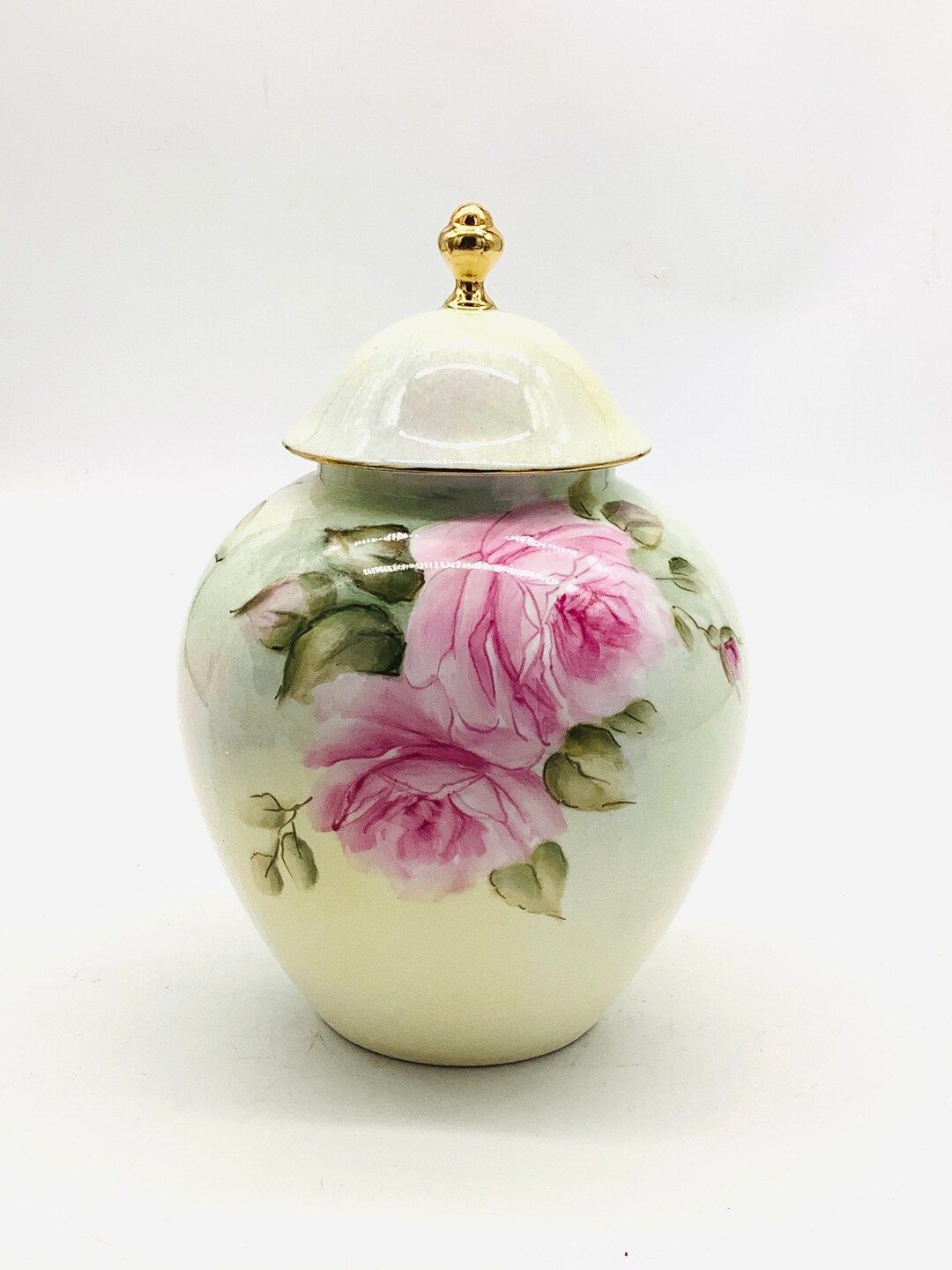 Hand-painted English Porcelain Powder Jar Decorated With Roses ...