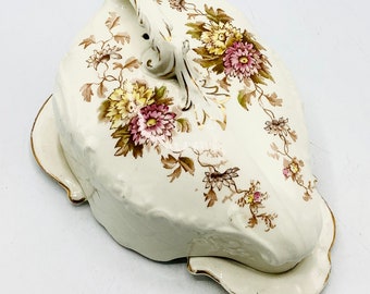 Spektakuläre antike Käsekuppel aus Staffordshire England / 19. Jahrhundert Herzform Käseplatte & Bezug / Downton Abbey Geschirr