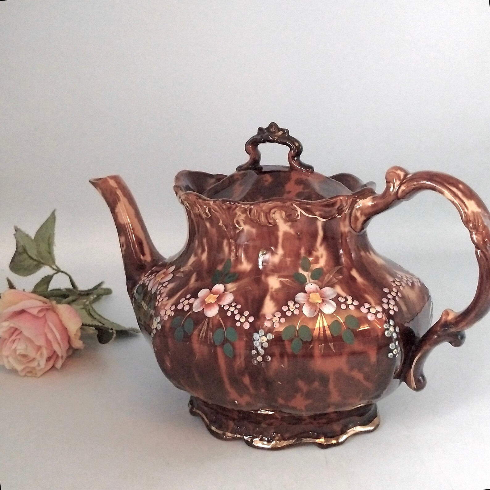 Stunning Handpainted Antique BROWN BETTY TEAPOT / English Etsy UK