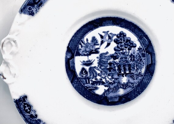 希少な 1800 年代のスタッフォードシャー フローブルー ウィロー