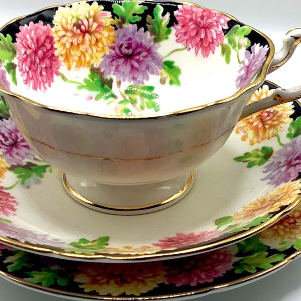 Reserved! Beautiful 3 Piece PARAGON “CHRYSANTHEMUM” Set made in Staffordshire England / Pretty Floral Tea Cup, Saucer & Cake Plate