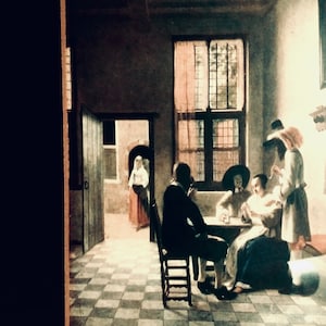Grabado de la Sociedad Medici Antigua 'THE CARD PLAYERS' por Pieter de Hooch, reproducción de obras maestras holandesas muy tempranas, regalo perfecto para los amantes del arte
