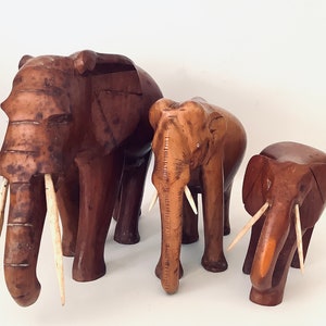 A Family of Wooden Hand-Carved Elephants made in Kenya / African Elephant Figures / Perfect Gift for Elephant Lover or Collector