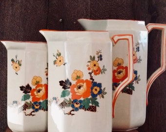 希少なアールデコ（3）イギリスの大型水差し // レイトン陶器製とされるアールデコ調のグラデーション水差しまたは花瓶 // 見事なアールデコ調の装飾水差し