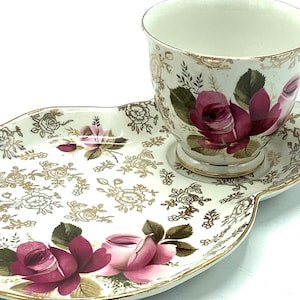 Perfect! James Kent Rose & Gold Chintz Tennis Cup Set / Old Foley Staffordshire England Cup and Cake Plate