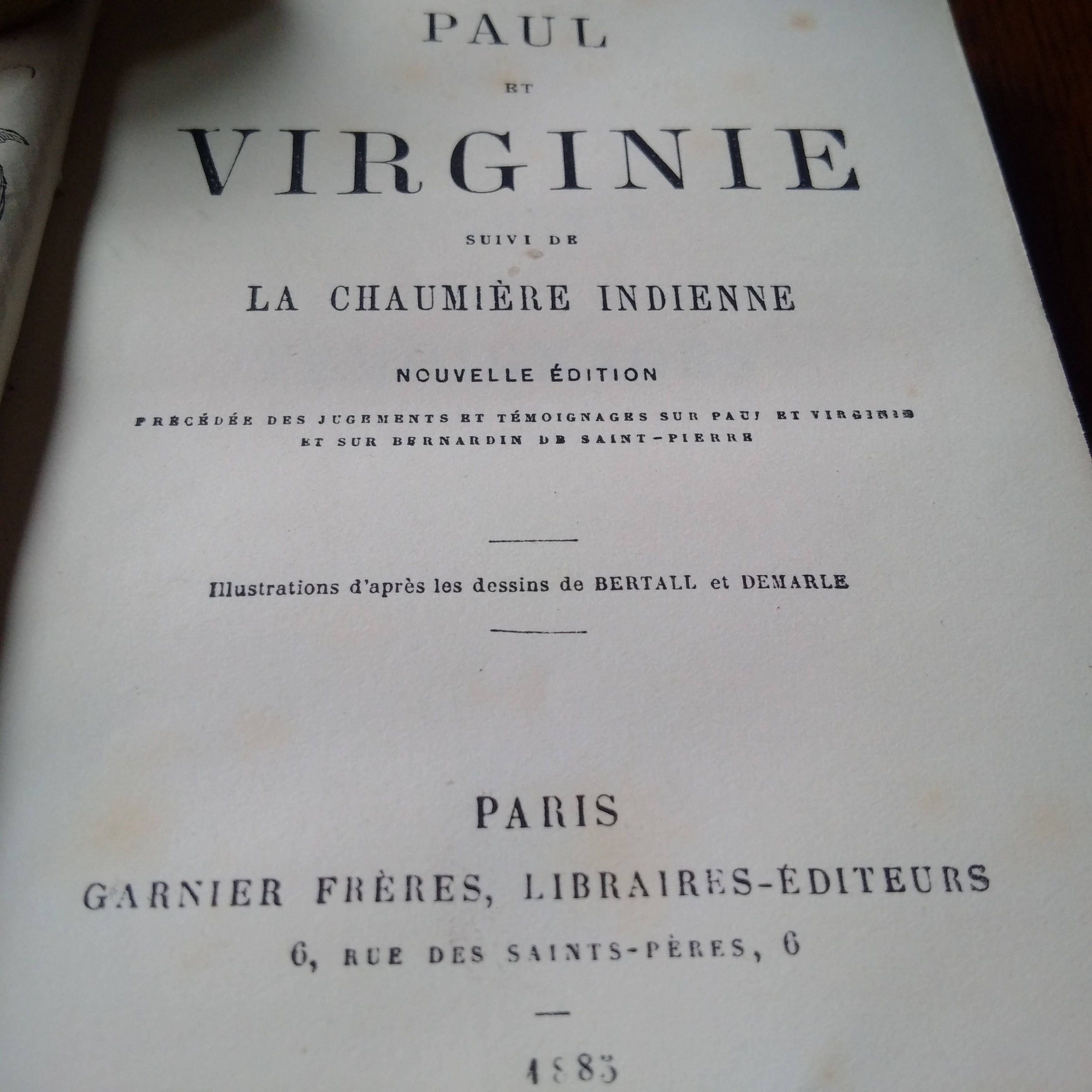 仏文ポールとヴィルジニサン・ピエール著パリ1858年刊美本