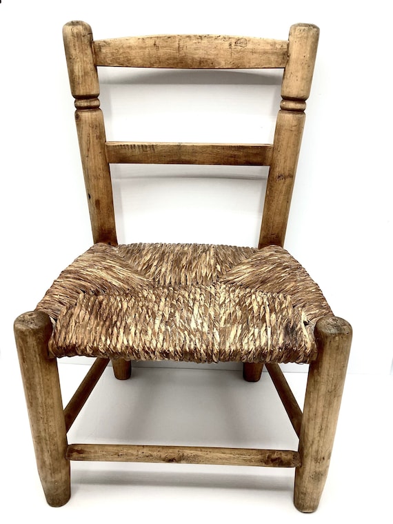 18th Century Childrens Wooden Chair Original Rush Seat English
